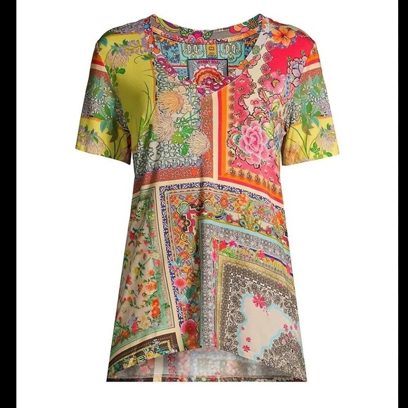 Bamboo Johnny Was Calloway Patchwork Favorite Bohemian Tee T-Shirt Top